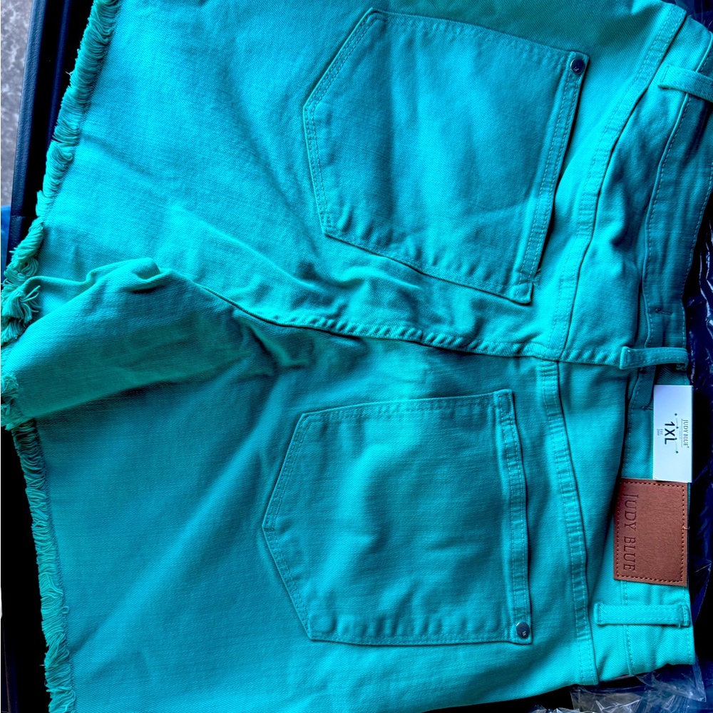 Judy blue aquamarine fringe shorts